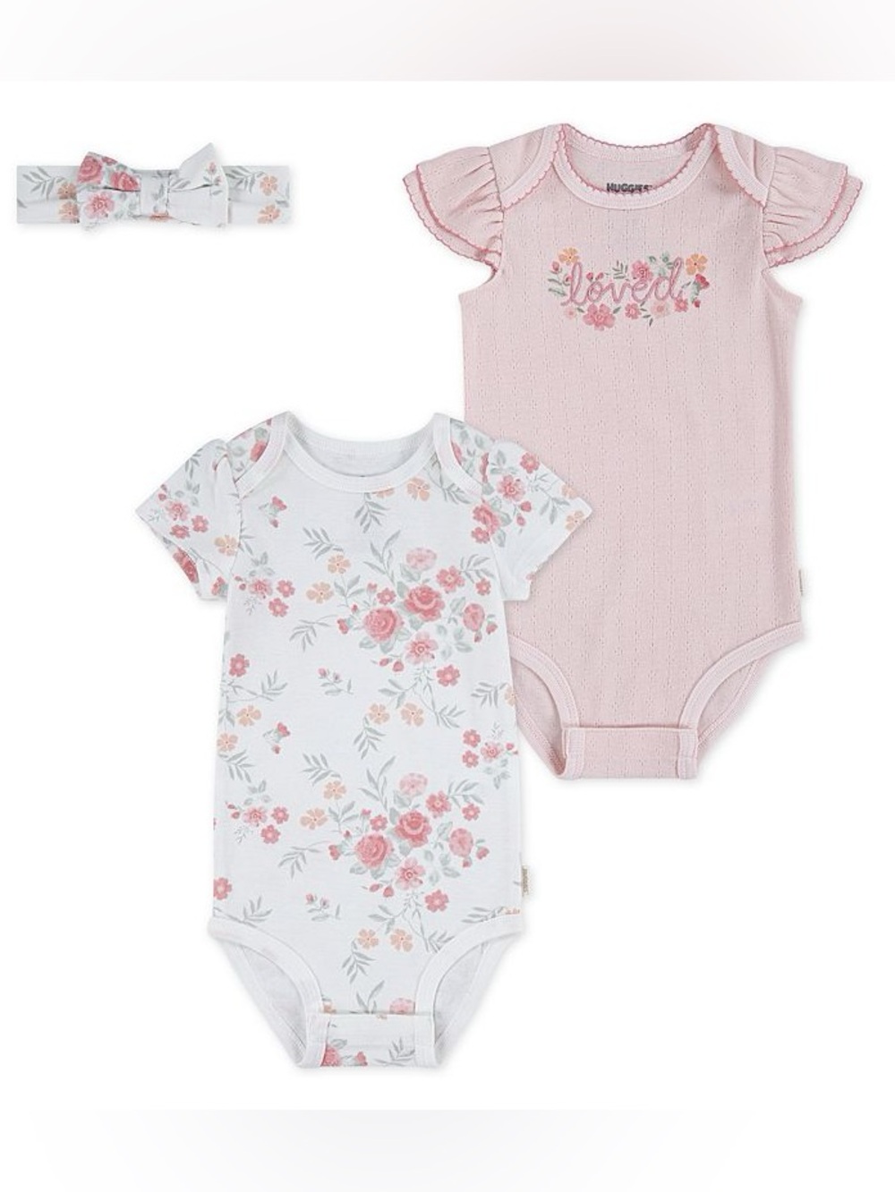 💖5 for $25💖 Huggies Babywear 3PC Set Bodysuits + Headband Baby Girl
